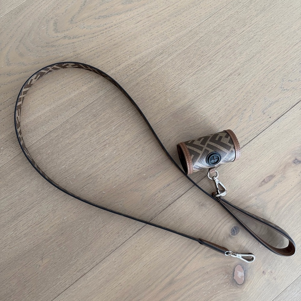 FENDI Brown Monogram Leather Leash + Bag Container